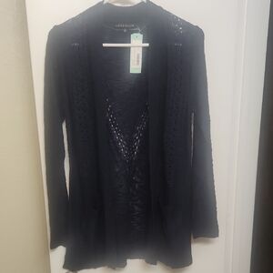Love Ellie Adelle Two Pocket Pointelle Cardigan In Navy